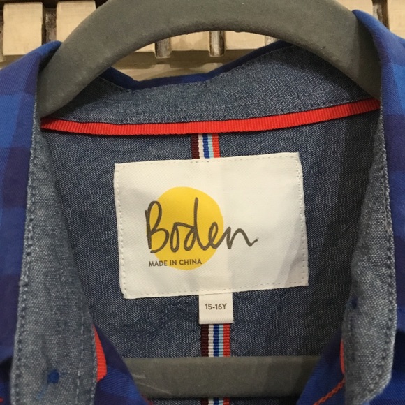 Mini Boden Star Embroidered Red And Blue Gingham Button Up Shirt Size 15-16 - Picture 3 of 5